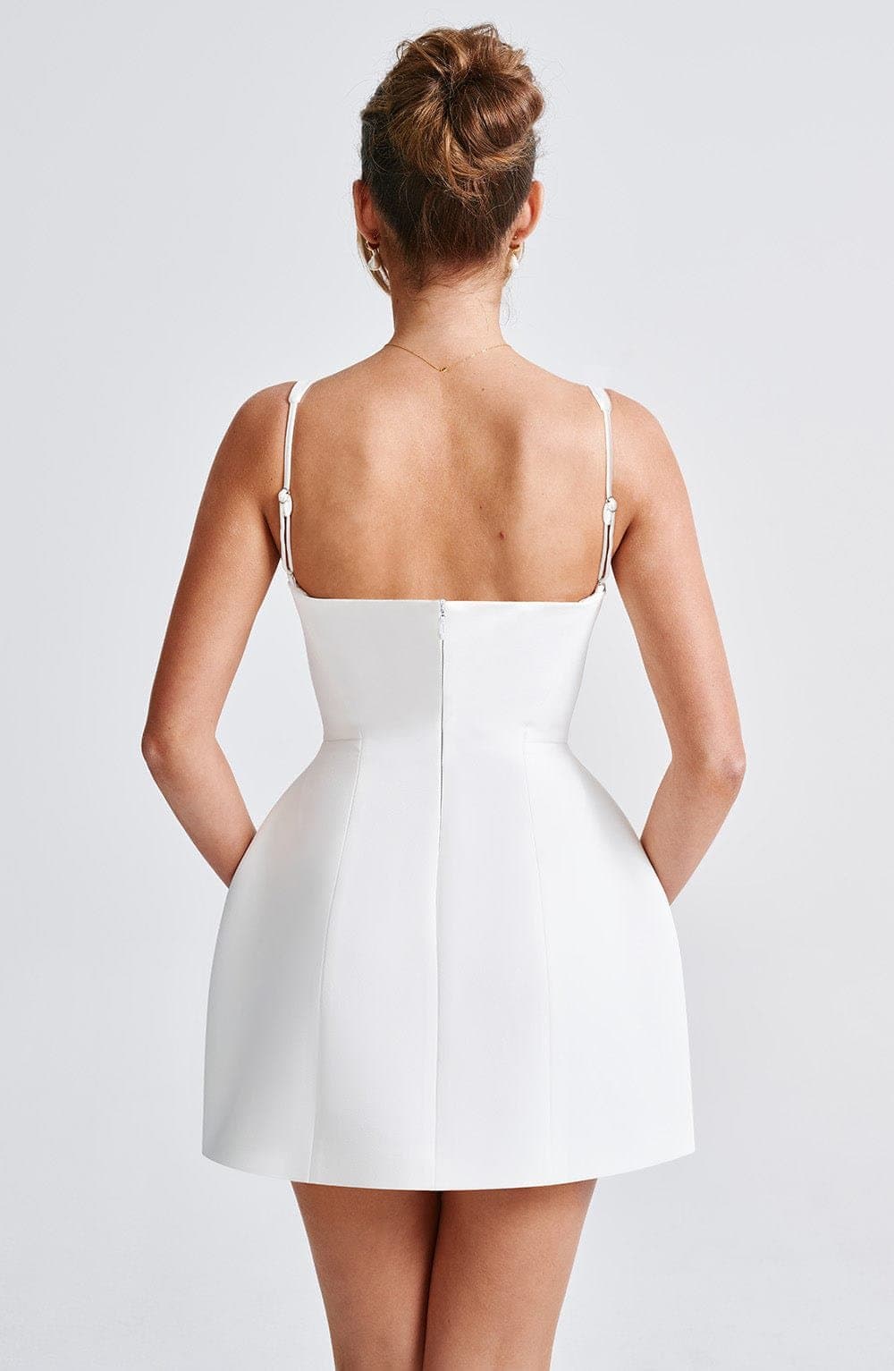 Claretta Mini Dress Ivory - Premium Crepe Bridal Scoop Neck Bubble Skirt