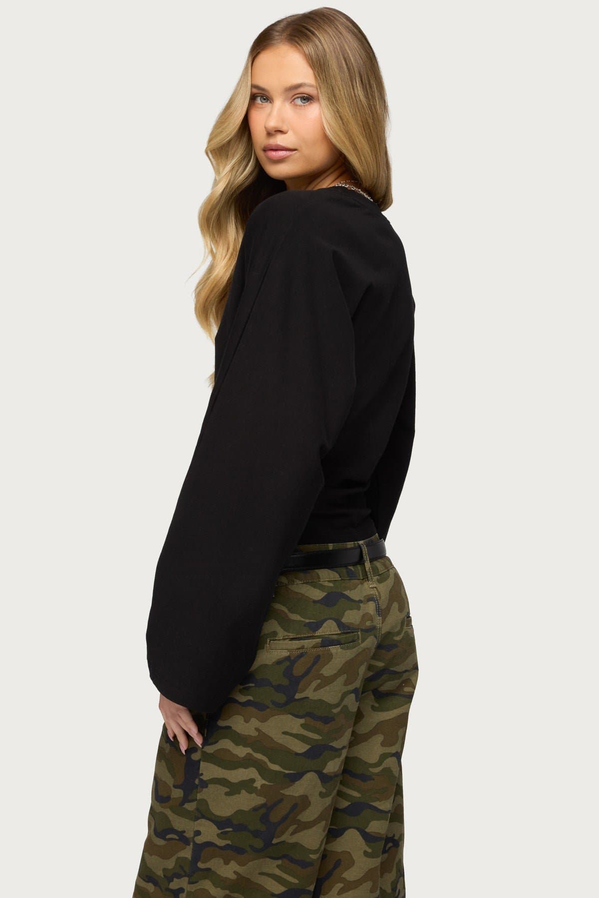 Charlisa Cinched Waist Long Sleeve Top - Cotton Spandex Ruched Detailing