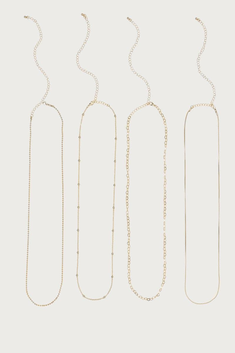 Belly Chain Variety Pack of 4 Gold Tone Metal Chains 40.2 Inch Length