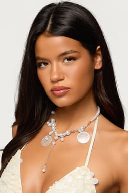Pearly Pendant Cascading Necklace - Faux Pearl Silver Tone 14.6 Inch