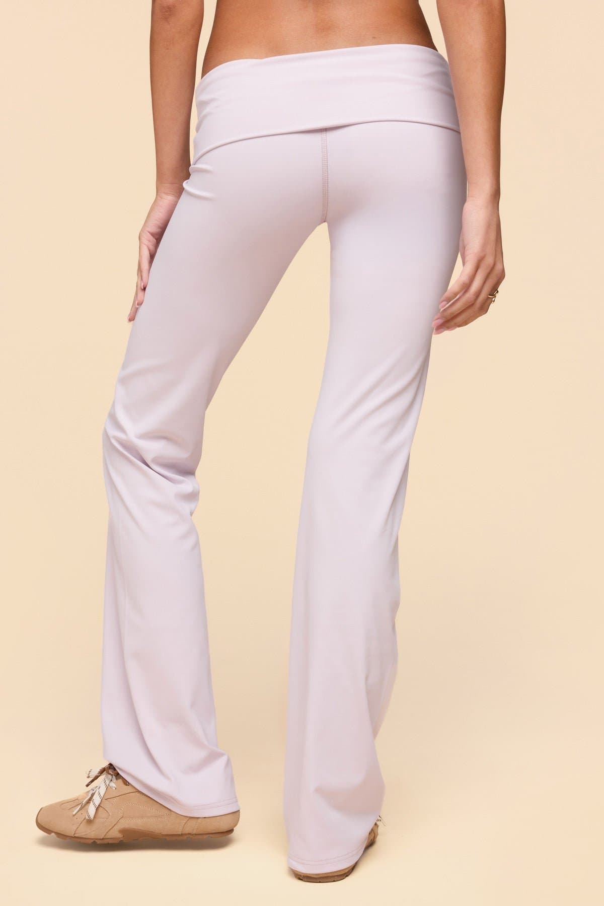 Oriane Foldover Flared Leggings - Polyester Spandex, Size S Inseam 32.7in