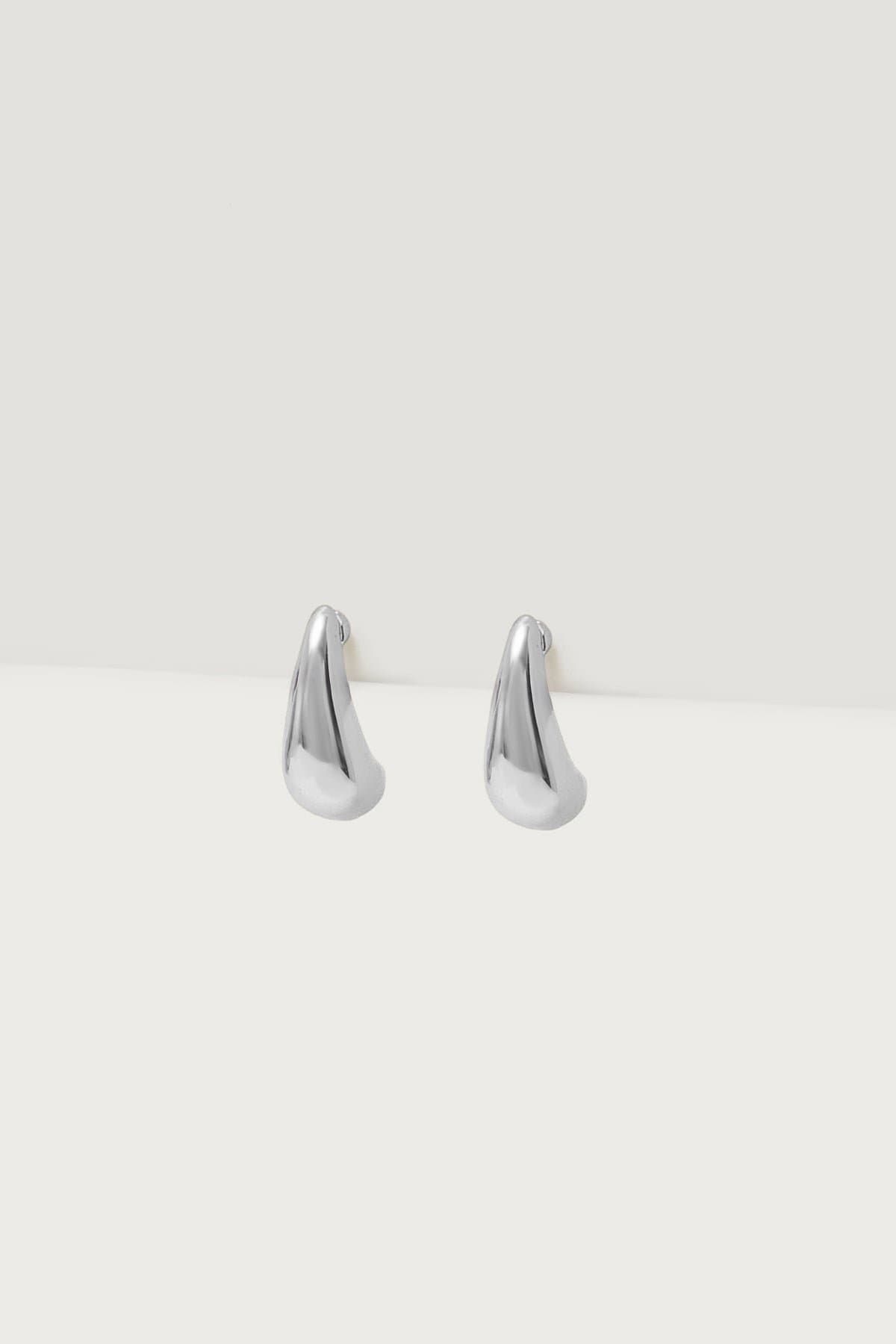 Teardrop Stud Earrings Silver Tone Metal 0.6 Inch Length