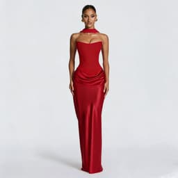  Satin Corset Halter Maxi Dress – Draped Bodycon Sweetheart Evening Gown XS-XL