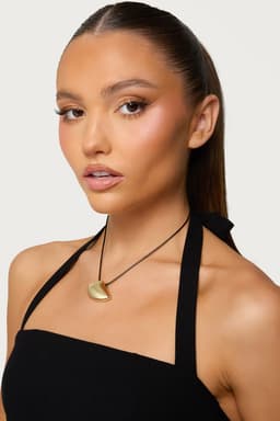 Abstract Pendant Cord Necklace Gold Tone Metal 18.9 Inch Length