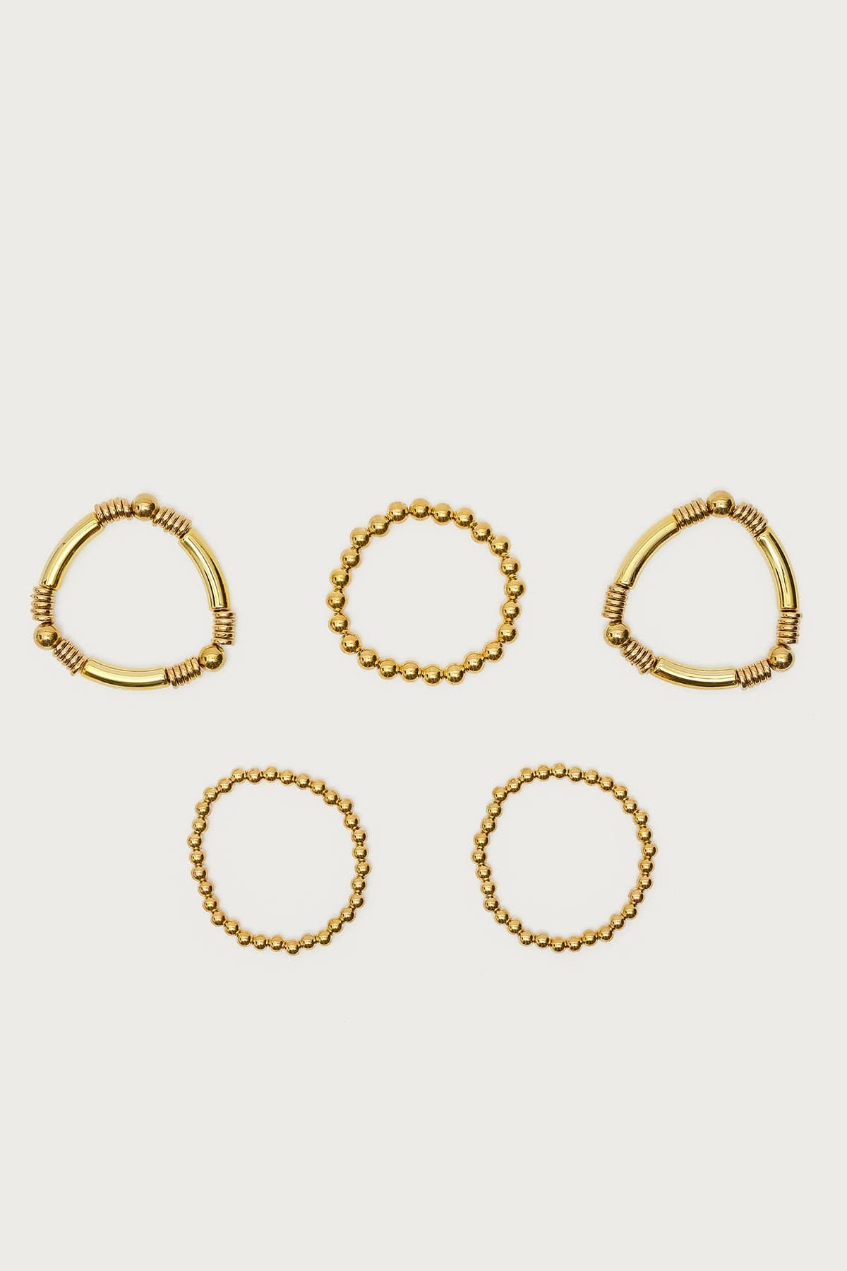 Mixed Bead Bracelet Pack of 5 Assorted Styles Gold Tone Metal 2.6 Inch Length