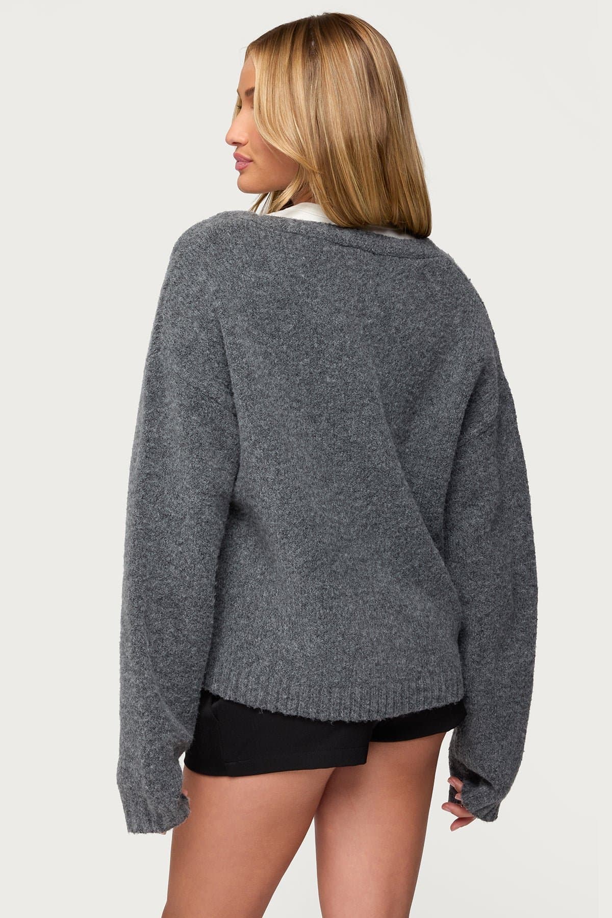 Shiraz Oversized Knit Cardigan V-Neck Button Front Polyester Acrylic Spandex