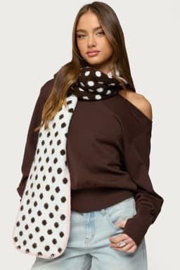 Reversible Polka Dot Scarf - Polyester Spandex, 63x8.7 Inches