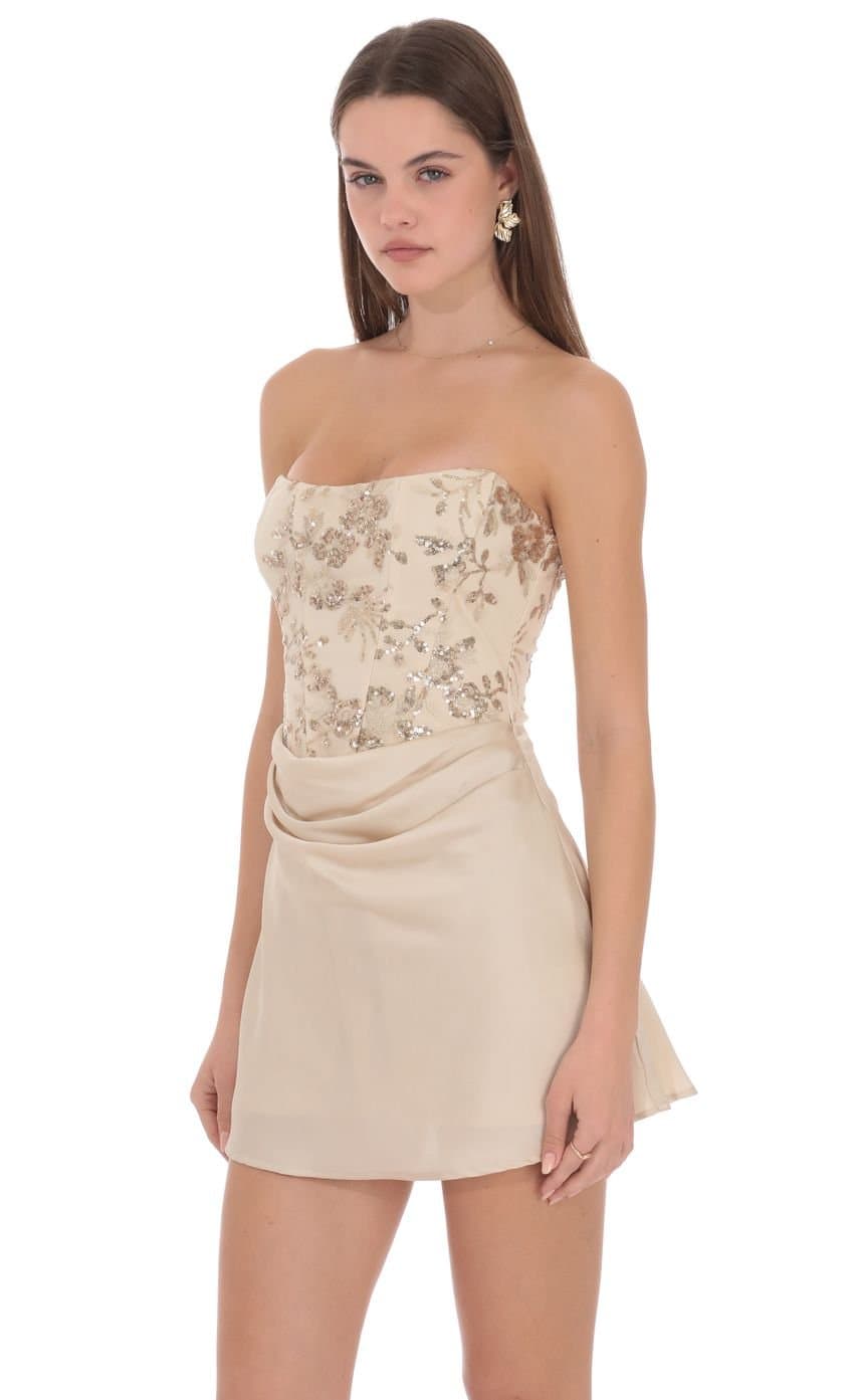 Virelia Corset Mini Dress in Gold