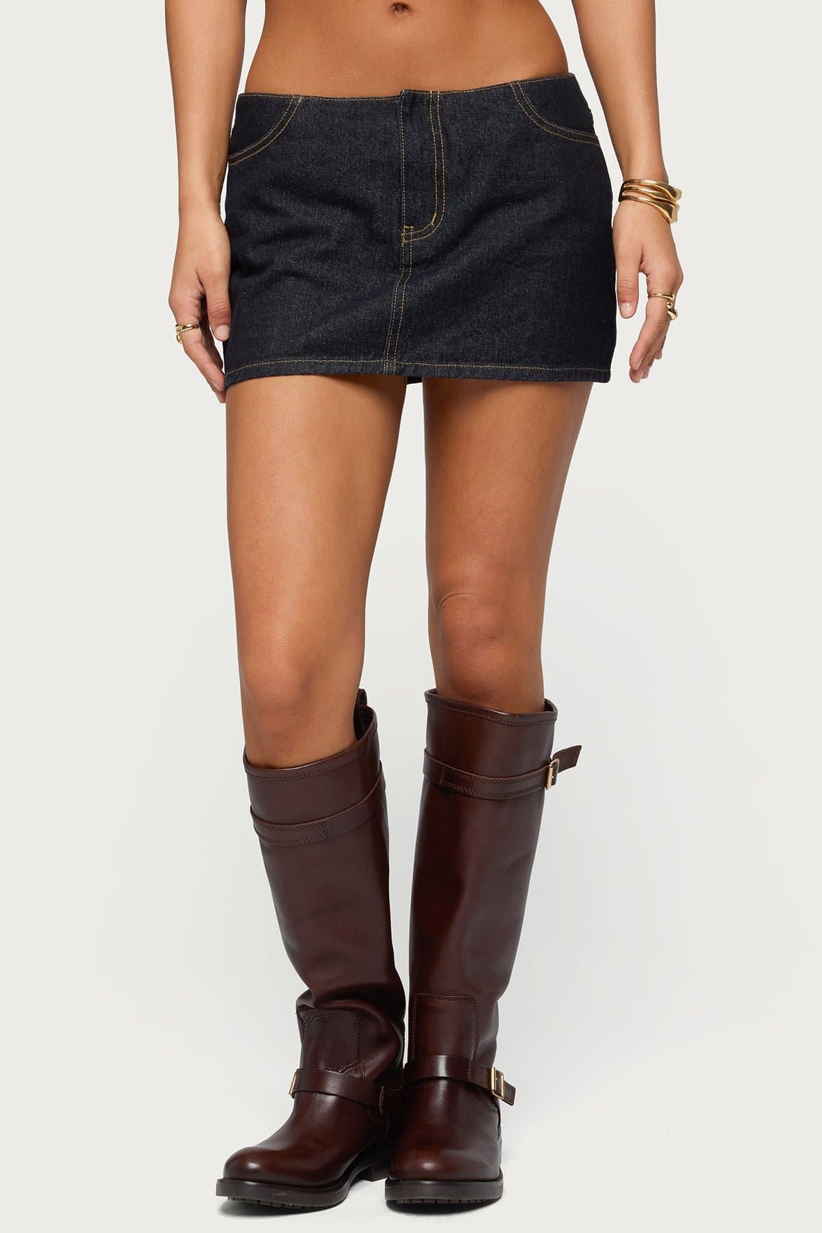 Leire No Waistband Denim Mini Skort - 100% Cotton