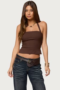 Dara Halter Top - Cotton Polyester Spandex with Tie Closure Side Slit