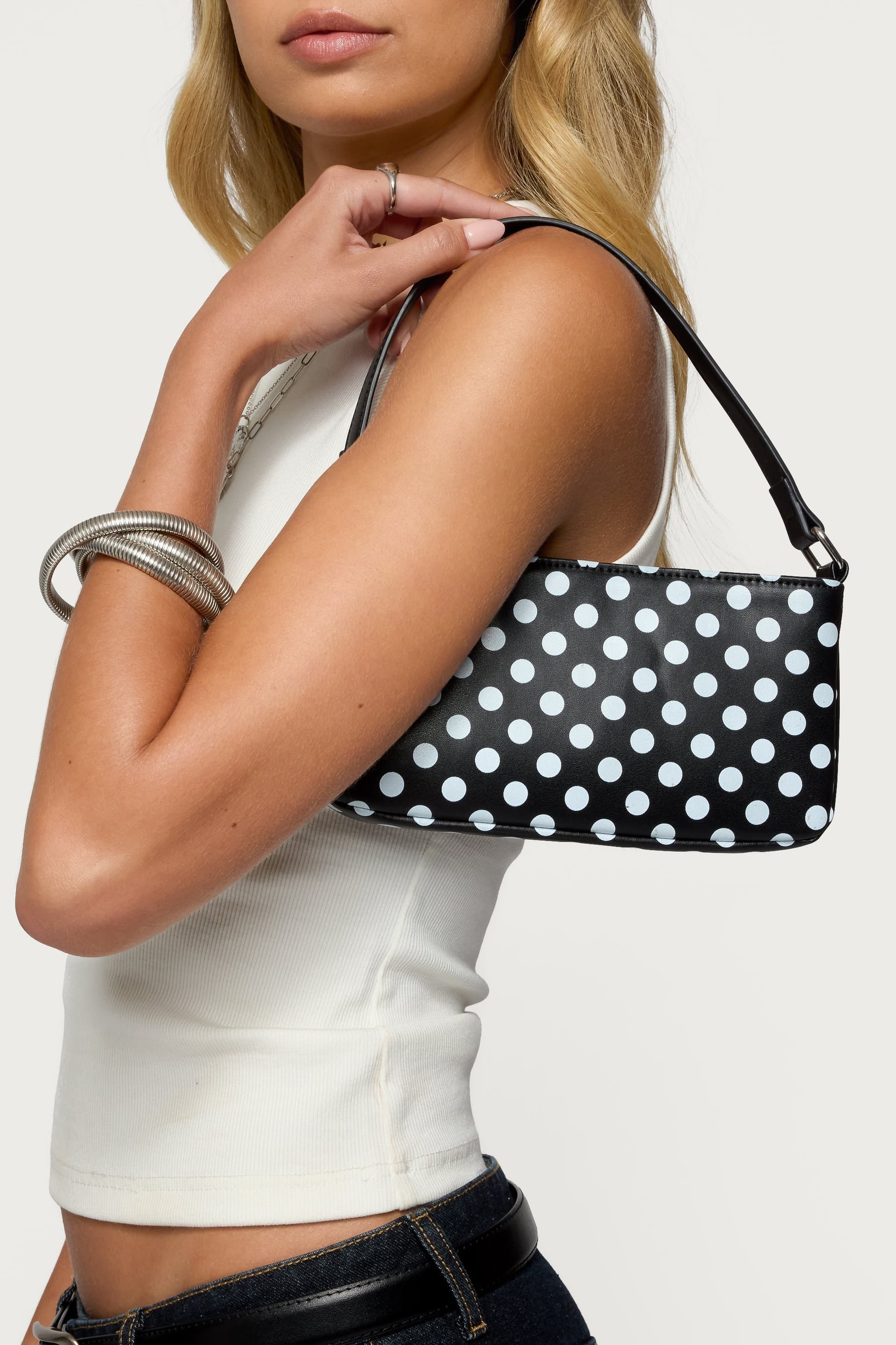 Spotted Polka Dot Print Polyurethane Bag - Width 8.7in Height 4.5in Depth 0.8in