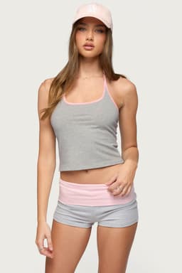 Yurie Contrast Halter Top with Neck Tie Closure, Cotton Spandex Blend