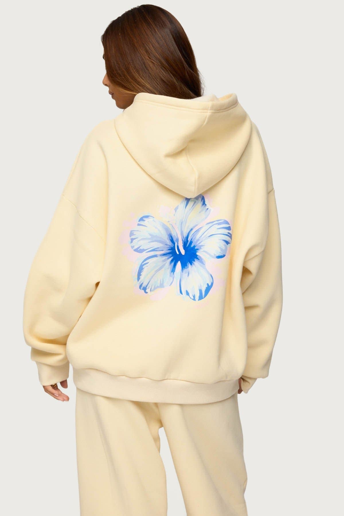 Tropical Bloom Hoodie with Hibiscus Flower Print Polyester Cotton Matching Set