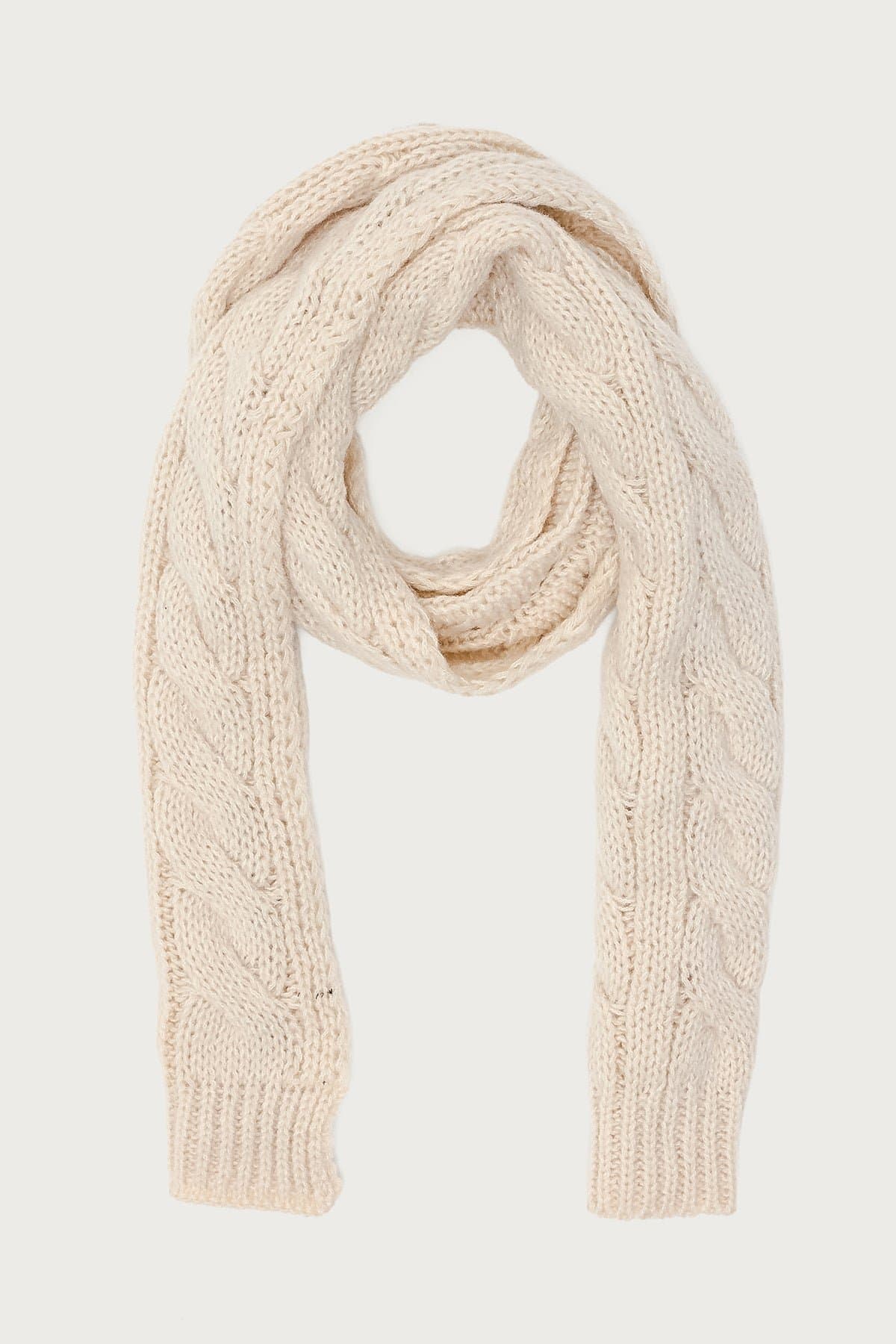 Cable Knit Scarf - Cotton Spandex Blend, 63.8" Length x 9.4" Width
