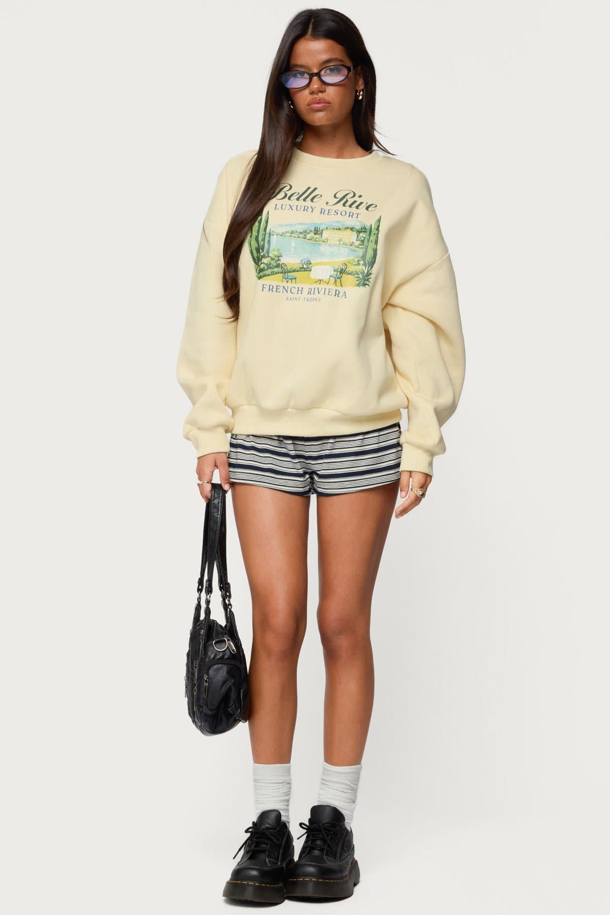 French Riviera Oversized Sweatshirt Polyester Cotton Graphic Print