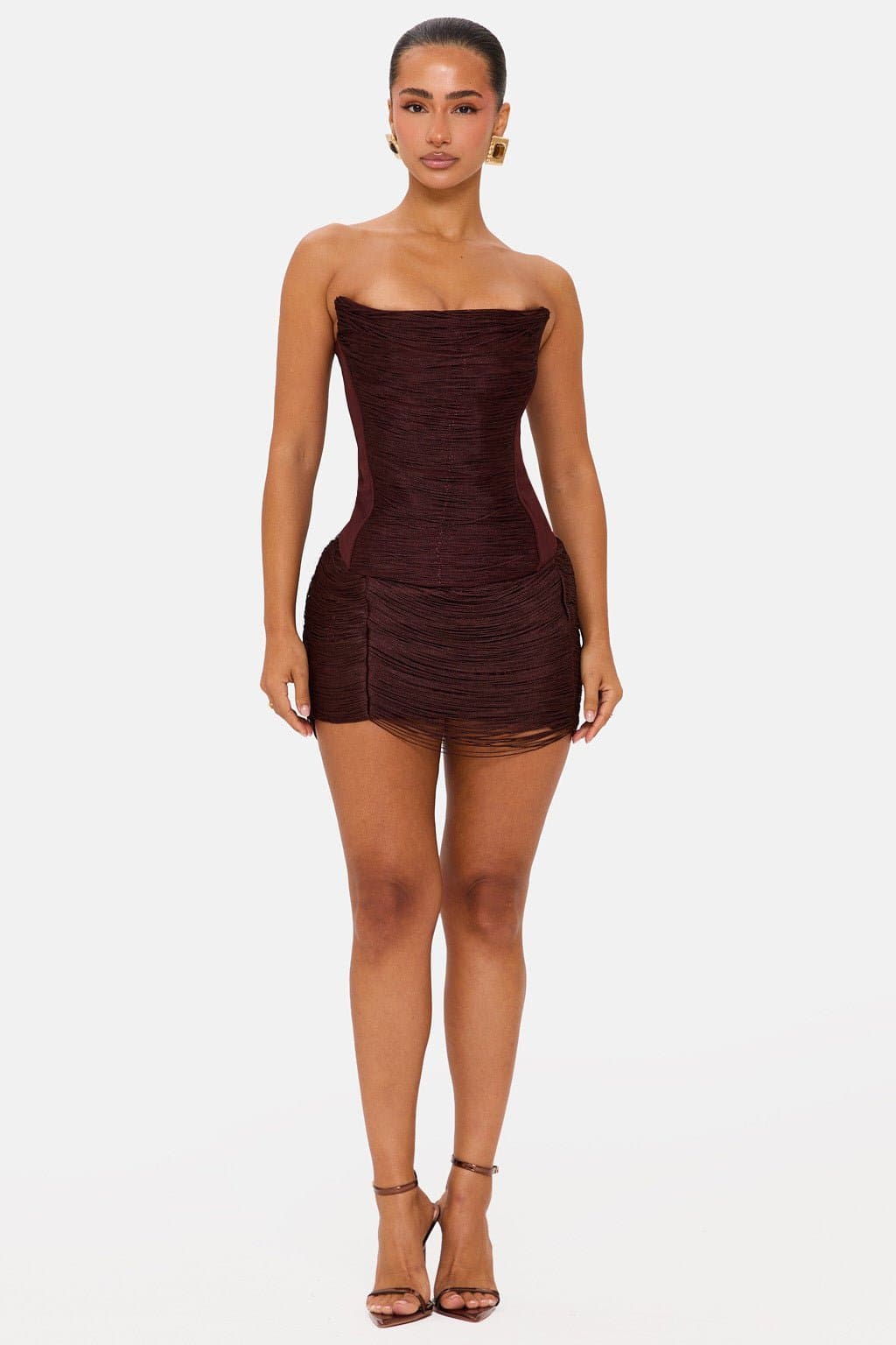 Fever Fringe Overlay Mini Skirt with Lace Underlay Black