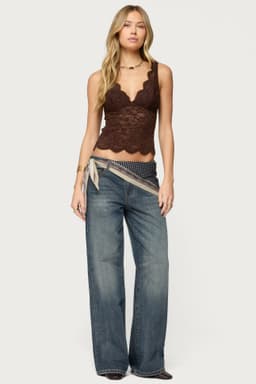 Della Waist Scarf Low Rise Baggy Jeans 100% Cotton Rigid Denim