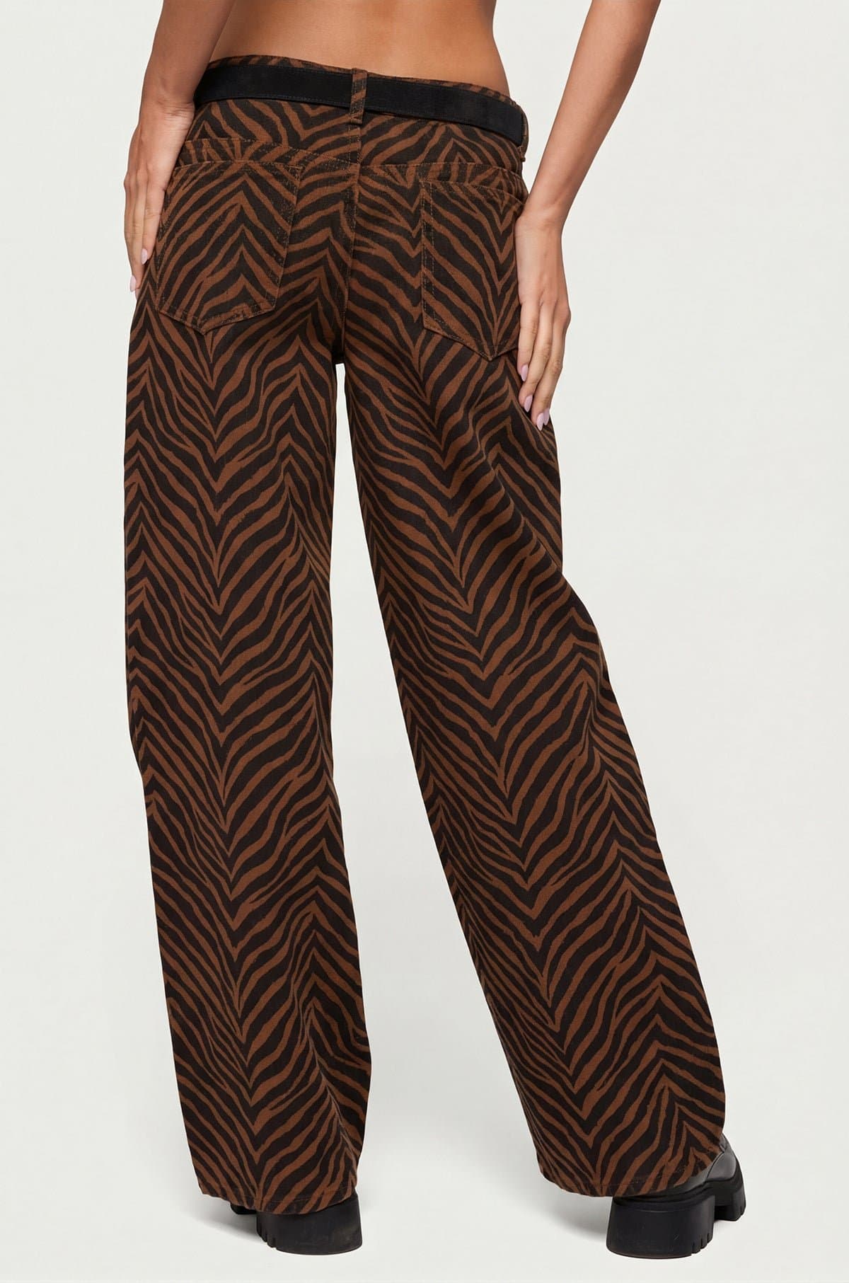 Zebra Print Low Rise Baggy Jeans 100% Cotton Rigid Denim