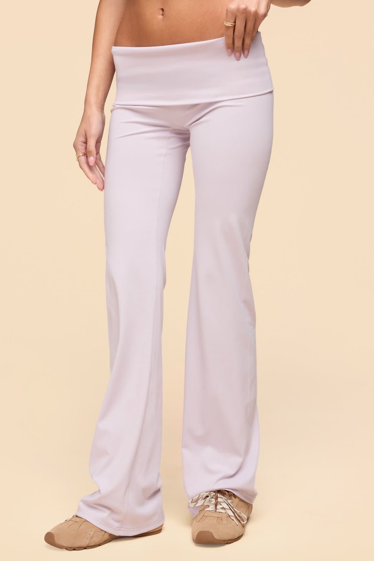 Oriane Foldover Flared Leggings - Polyester Spandex, Size S Inseam 32.7in