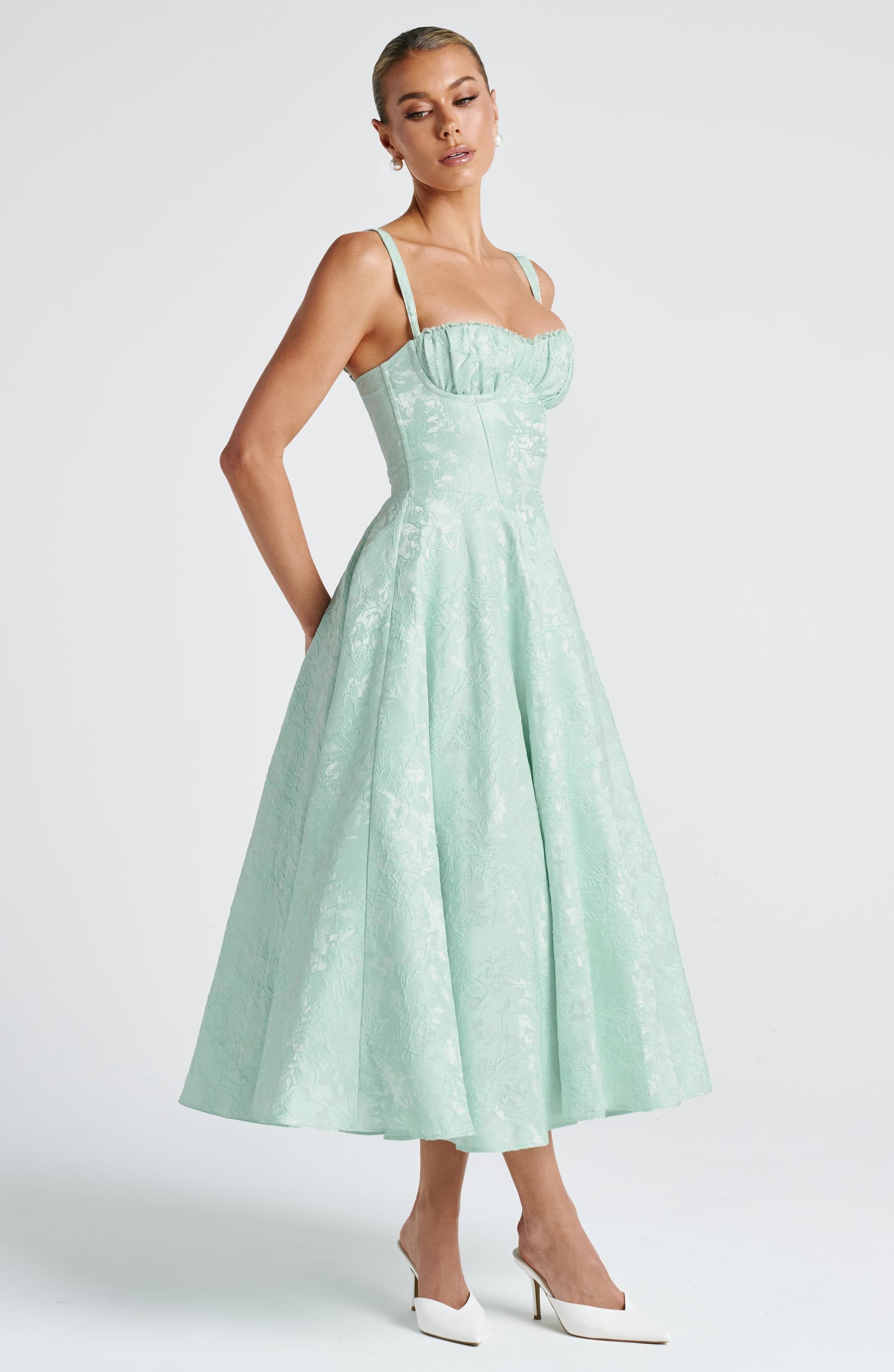 Amity Midi Dress - Mint Mono-Underwired Balconette Lace Trim Lace-Up Back