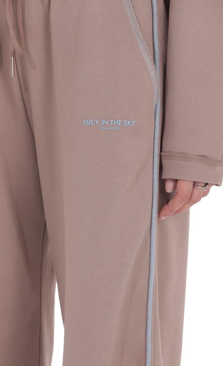 Two-Toned Cinchable Sweatpants Pants in Taupe