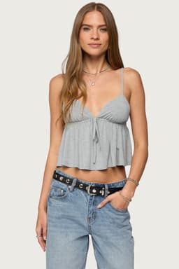 Sunrise Babydoll Tank Top with Adjustable Straps and Front Tie in Rayon Spandex