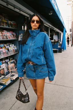 Hilary Oversized Denim Coat 100% Cotton High Collar Front Zip Jacket