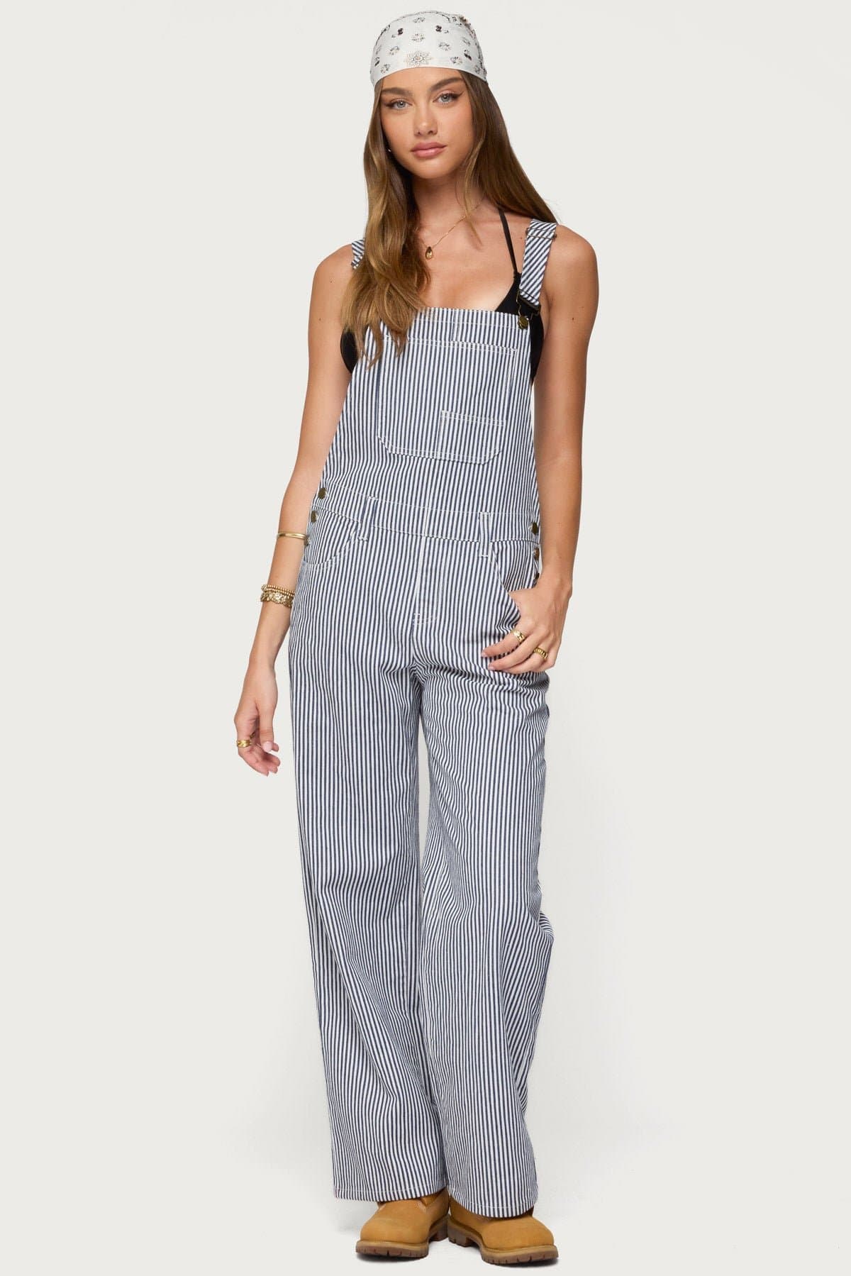 Tamsin Striped Overalls - 100% Cotton Straight Leg Fit with Pockets