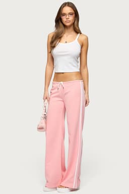 Cammile Contrast Stripe Sweatpants - Straight Leg Cotton Polyester Adjustable Waist