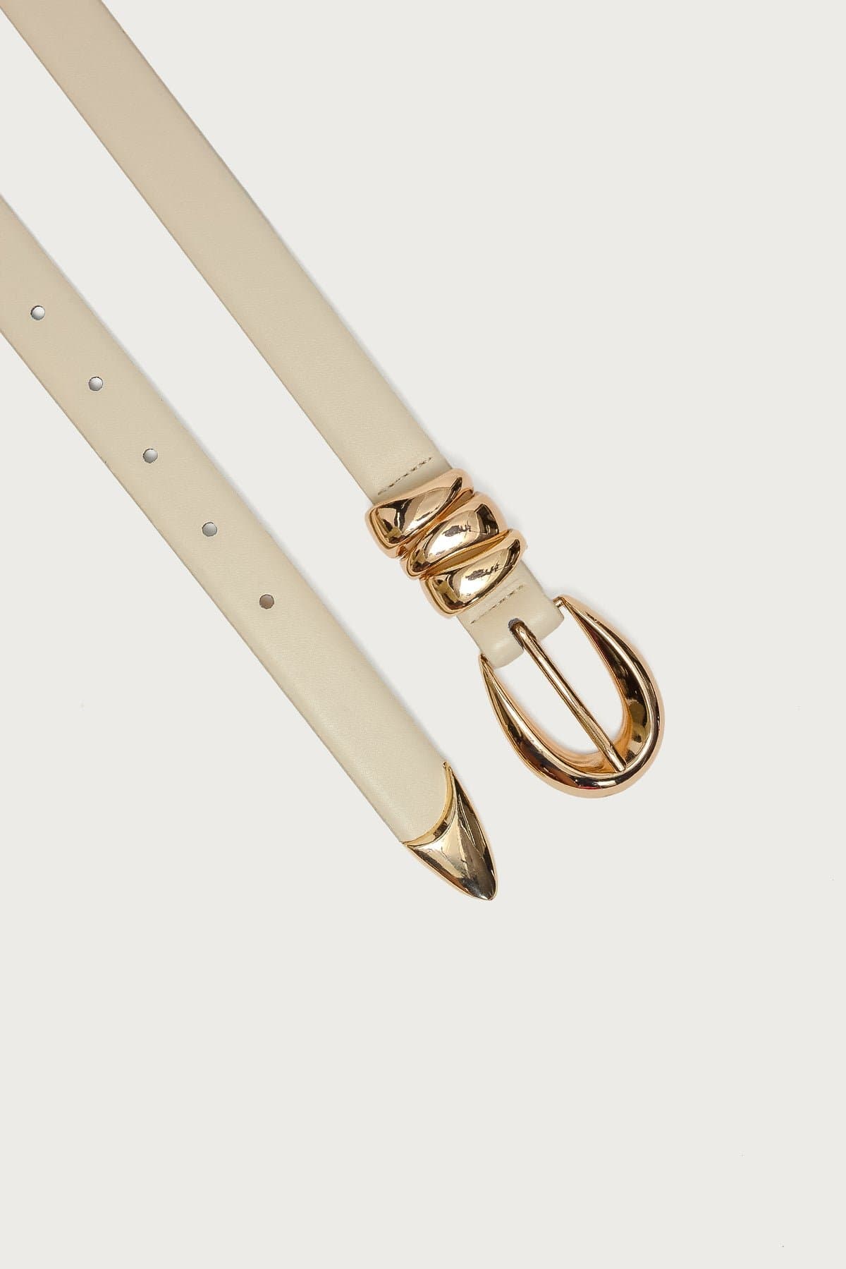 Venus Faux Leather Belt, Polyurethane, Gold Tone Metal, 45.3 Inch Length