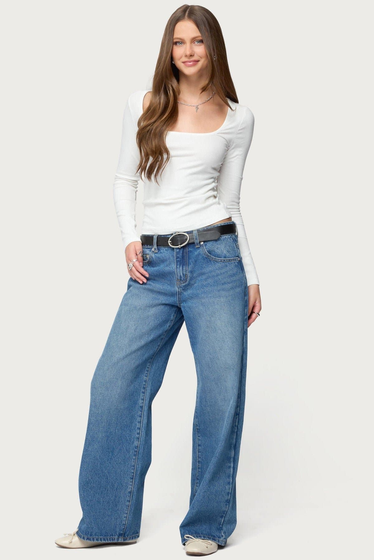 Zandra Square Neck Ribbed Long Sleeve Fitted Top Rayon Spandex