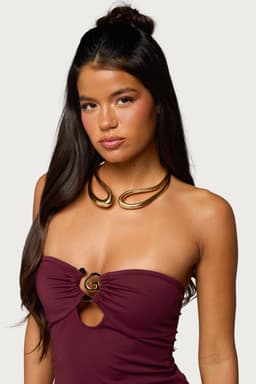 Abstract Cuff Choker Necklace Gold Tone Metal 6.3" Length 5.5" Width