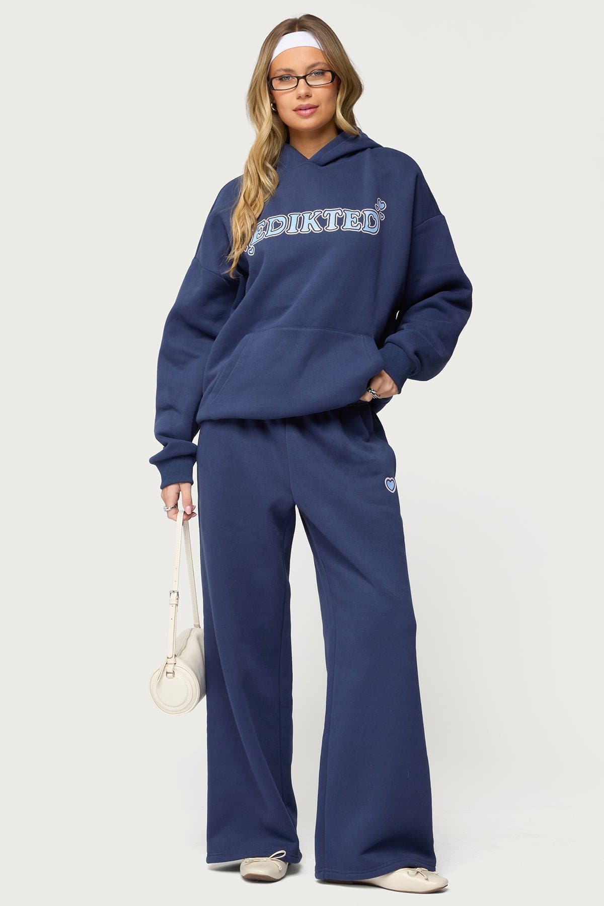 Glitter Girl Sweatpants - Straight Leg Cotton Polyester with Heart Graphic Print