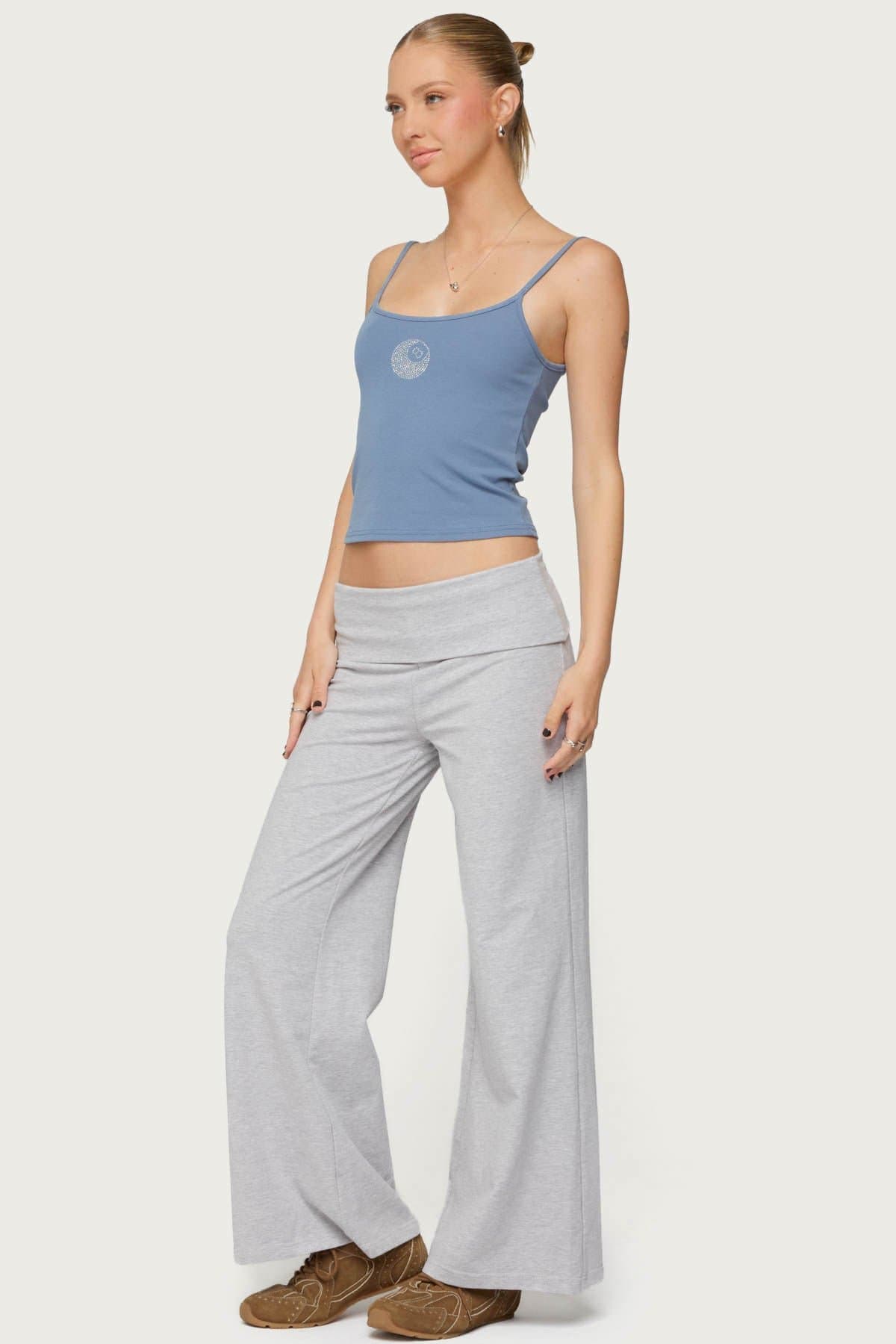 Petite Wide Leg Fold Over Pants 100% Cotton