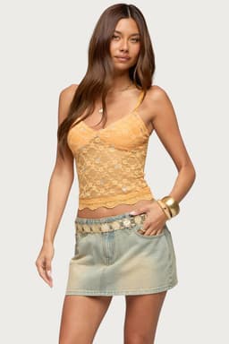 Ardena Sequin Sheer Lace Tank Top - Adjustable Straps, Lined Bust, Nylon Spandex