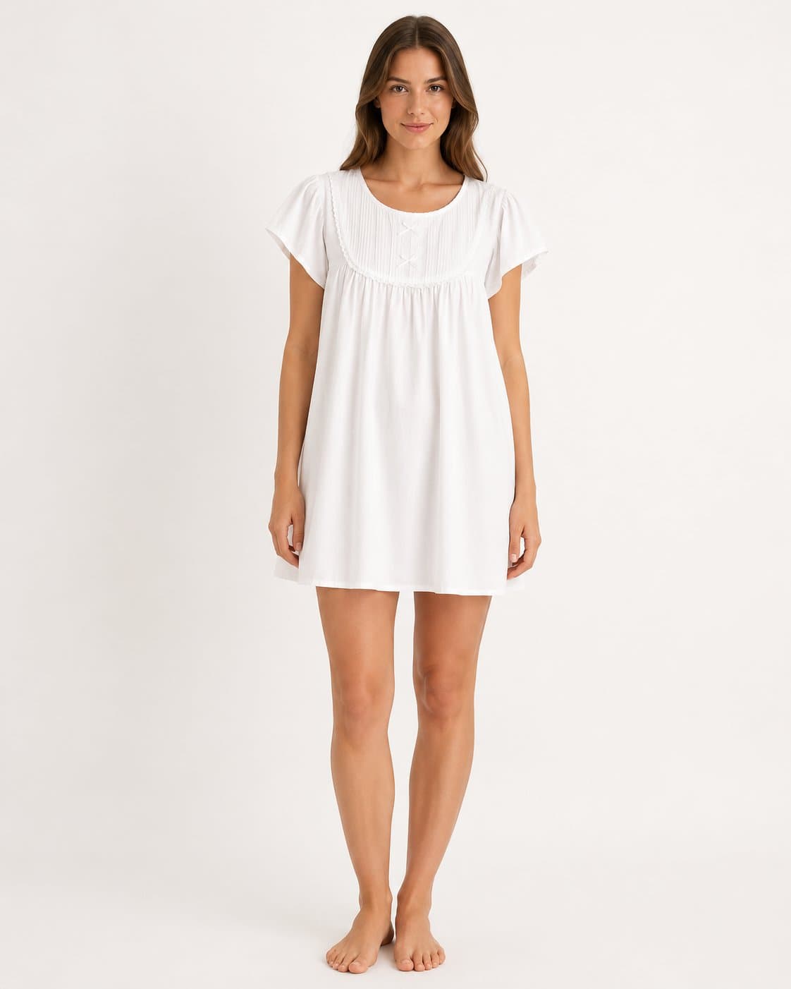 Ivory Flutter Sleeve Babydoll Dress – Soft Cotton Lounge & Sleep Dress