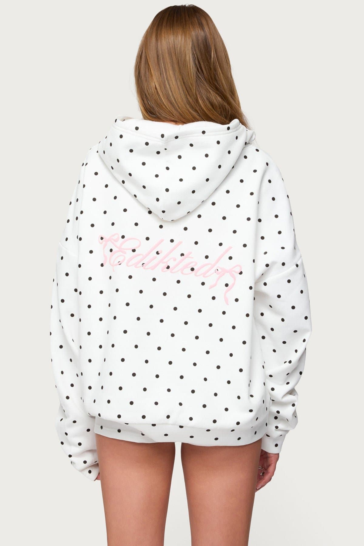 Chelsie Polka Dot Hoodie - Cotton Polyester Print with Edikted Graphic