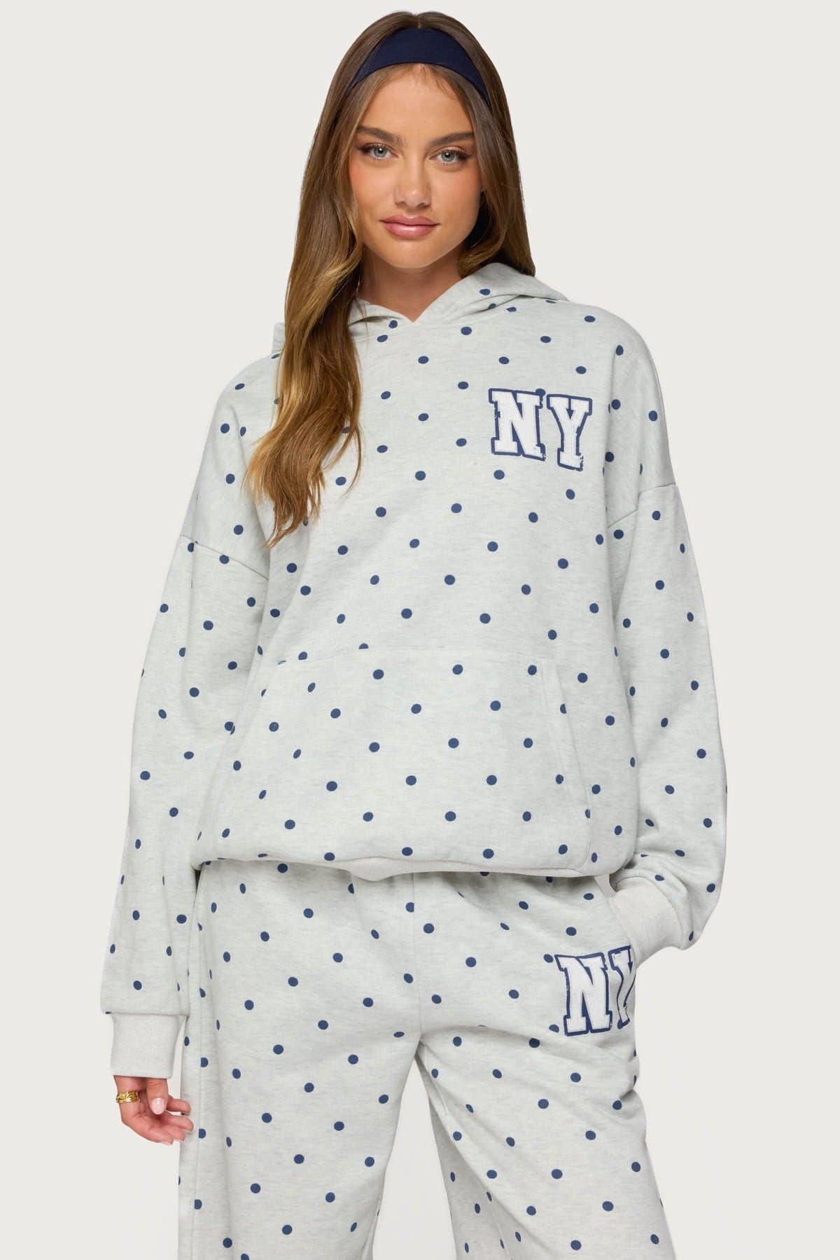 NY Babe Polka Dot Hoodie - Polyester Cotton Graphic Sweatshirt