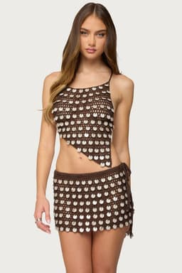 Alora Iridescent Crochet Backless Top - Asymmetric Hem, Open Back, Acrylic Fabric