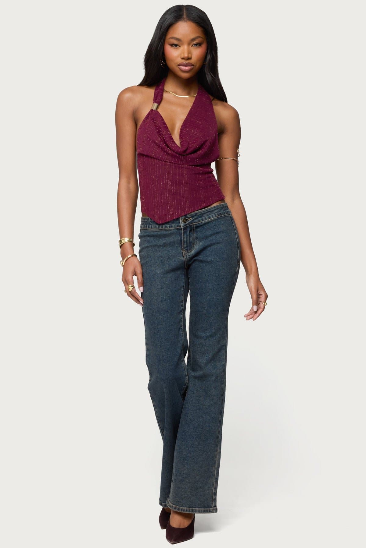 Mimi Asymmetric Textured Mesh Halter Top - Nylon Spandex Black Sheer Backless