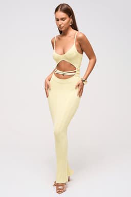 Jules Knitted Maxi Dress - Bralette Bust Cut Out Waist Stretch Bodycon Black