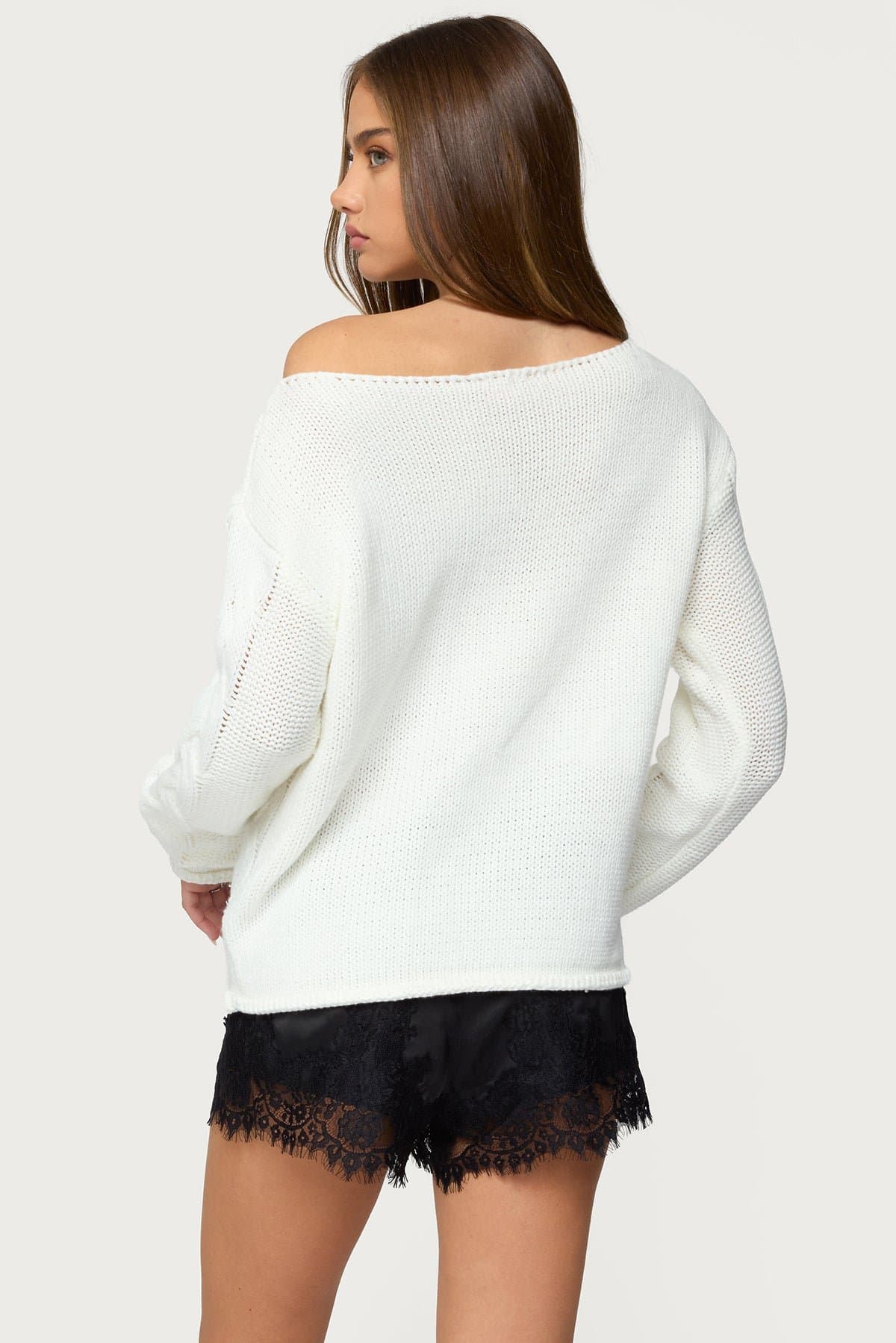 Nellie Off Shoulder Cable Knit Sweater - Acrylic Winter Top Size S