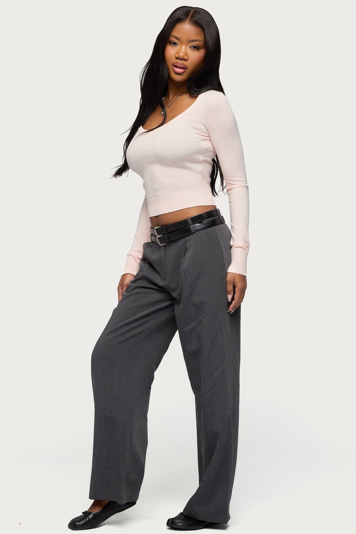 Mercedes Knitted V-Neck Long Sleeve Top - Acrylic Knit