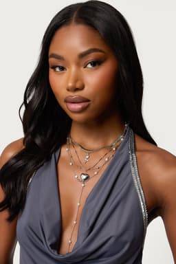 Major Love Heart Layered Necklace with Pearl Bead Detailing Silver Tone 14.6-24.4"