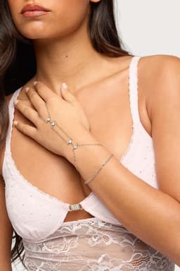 Rhinestone Layered Hand Chain Silver Tone Metal 9.8 Inch Length