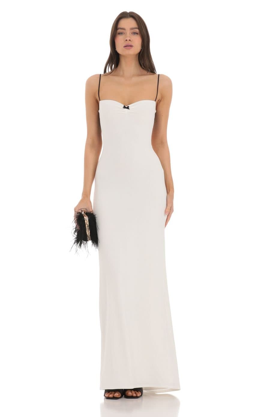 Open Back Two-Toned Maxi Dress in White