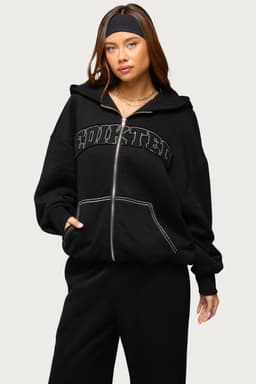 Forever Edikted Oversized Hoodie - Cotton Polyester Front Zip Contrast Stitching