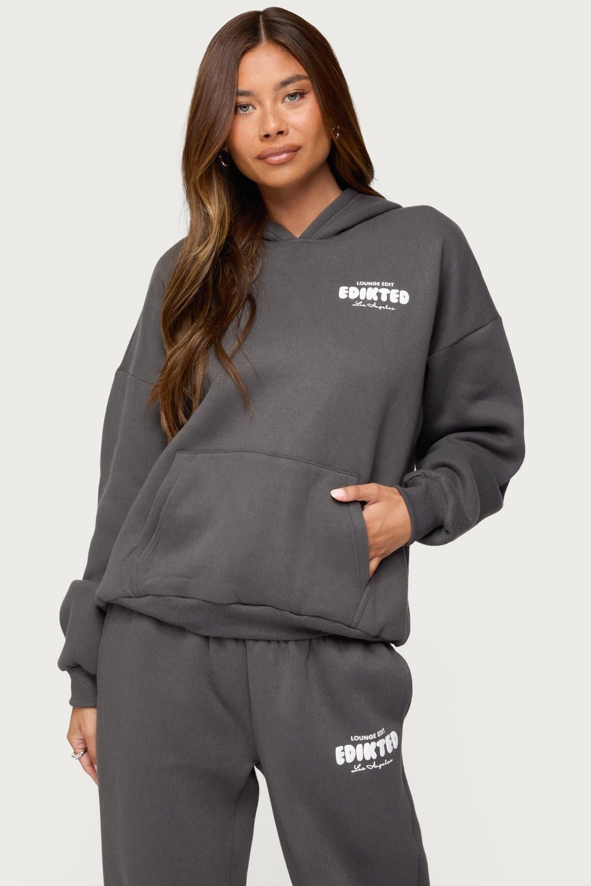 Lounge Edit Hoodie Edikted Los Angeles Graphic Polyester Cotton Rayon