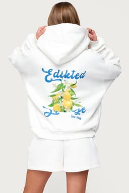 Squeeze The Day Graphic Hoodie - Lemon Print, Polyester Cotton Blend, Edikted Matching Set