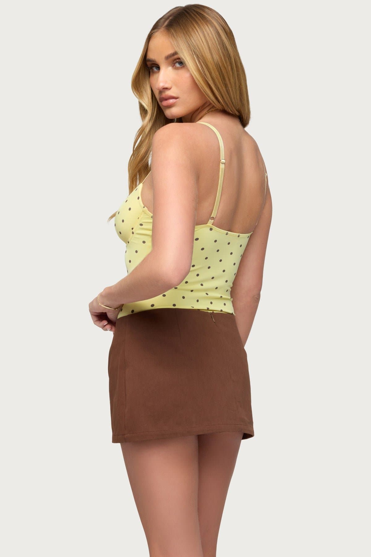 Gabriana Polka Dot Cupped Bodysuit - Adjustable Straps, Polyester Spandex